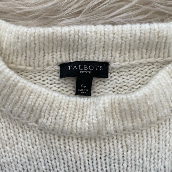 Talbots Cream Purple Fair Isle Wool Mockneck Sweater Petite - Picture 10 of 10